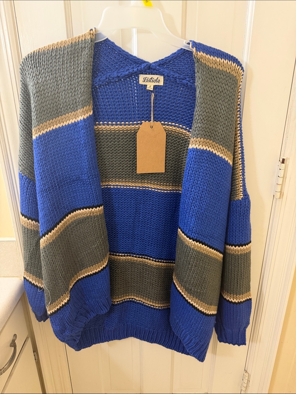 Penelope the Label Royal Blue, Olive & Tan Striped Knit Cardigan